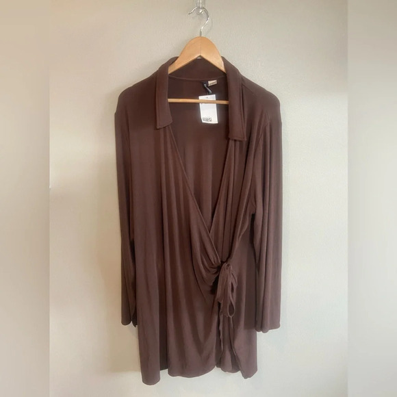 H&M Plus Sized Brown Wrap Dress Mini Long Sleeve Size 4XL NWT - Picture 1 of 12